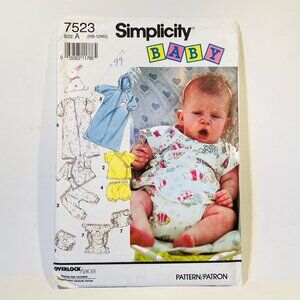 1990s Baby Clothes Sewing Pattern Bunting Diaper Cover Simplicity 7523 NB-12M FF